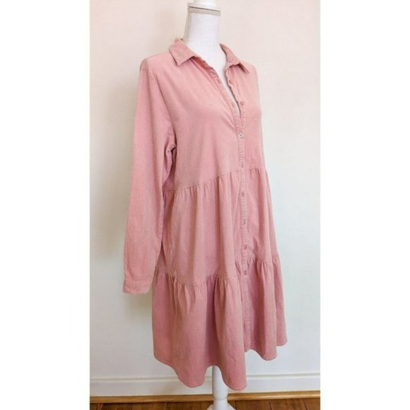 Alessandra Overshirt Corduroy Dress Light Pink Size M - Picture 1 of 11
